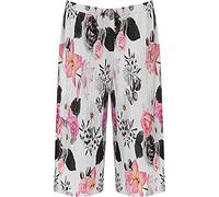 Womens Plus Size Floral Spot Paisley Print Ladies Stretch Elasticated Waist Wide Leg Culottes Shorts (16-18, Crinkle Floral White)