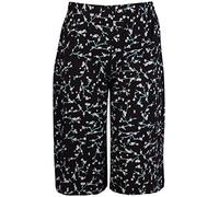 Womens Plus Size Floral Spot Paisley Print Ladies Stretch Elasticated Waist Wide Leg Culottes Shorts Black & White Flower 12-14