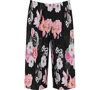 Womens Plus Size Floral Spot Paisley Print Ladies Stretch Elasticated Waist Wide Leg Culottes Shorts (28-30, Crinkle Floral Black)