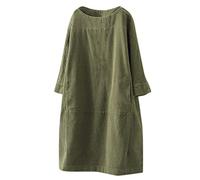 Women's Plus Size French Crewneck Dress Loose Long Solid Colour Midi Knee Length Straight Shift Dresses Jumper Dress for Women A-Green
