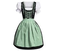 Womens Plus Size German Dress Square Neck Oktoberfest Costume Traditional Bavarian Beer Girl Outfit Dirndl Dress with Apron Fancy for Women (Green, XXL)