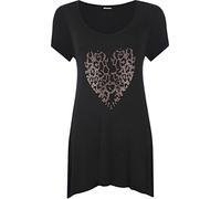 Womens Plus Size Gold Animal Heart Hanky Hem Ladies Short Sleeve Long Top - Black - 20