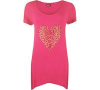Womens Plus Size Gold Animal Heart Hanky Hem Ladies Short Sleeve Long Top - Cerise - 26/28