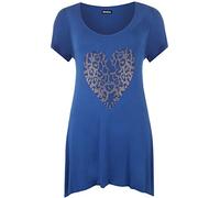 Womens Plus Size Gold Animal Heart Hanky Hem Ladies Short Sleeve Long Top - Electric Blue - 22/24