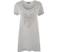 Womens Plus Size Gold Animal Heart Hanky Hem Ladies Short Sleeve Long Top - Light Grey - 20