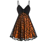 Women's Plus Size Gothic Dress Sexy Neon Bat Dress Halloween Party Dress-Orange-5XL