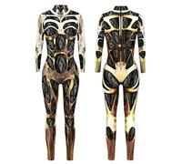 Women's Plus Size Halloween Costumes Skeleton Bone Glow In the Dark Skull Bodysuit Long Sleeve Onesie Jumpsuits Scary Skinny One Piece Catsuit Stretch Costume Holiday Clothes, Gold, M