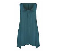 Womens Plus Size Hanky Hem Ladies Long Sleeveless Scoop Neck Flared Tunic Top UK 8-26 (Teal UK 24-26)
