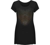 Womens Plus Size Heart Stud Hanky Hem Ladies Short Sleeve Long Top - Black - 14
