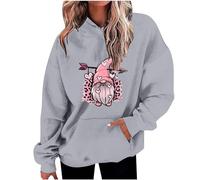 Womens Plus Size Hoodies Sweatshirts Jumpers Valentine's Day Women's Tops Funny Gonk Print Hooded Pullover Tops Oversized Casual Pullover Funny Graphic Sweatshirts Grey L