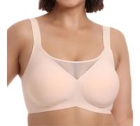 Womens Plus Size Jelly Bras Non Wired Seamless Wireless Push Up Bra Anti Sagging Comfort Support Sleep Bralettes Vest V Neck Lace Bra with Soft Support Ladies Everyday Bralette Underwear Beige