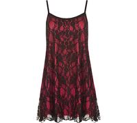 Womens Plus Size Lace Chiffon Sheer Lined Strappy Sleeveless Swing Vest - Black Cerise - 16-18
