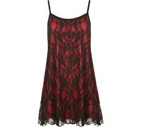 Womens Plus Size Lace Chiffon Sheer Lined Strappy Sleeveless Swing Vest - Black Red - 12-14