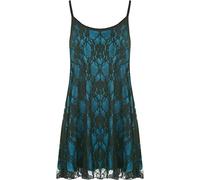 Womens Plus Size Lace Chiffon Sheer Lined Strappy Sleeveless Swing Vest - Black Turquoise - 12-14