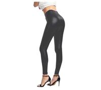 Women's Plus Size Leather Trousers High Waist Elastic Casual Slim Fit Solid Color Leggings Chic Going Over Sexy Vintage Push Up Tights Temperament Autumn Winter Pants