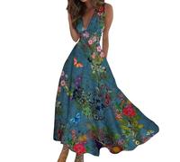 Women's Plus Size Long Dresses Women's Slip Dress Summer 2025 Elegant V Neck Sleeveless Flower Graphic Temperament Elegant Maxi Dress Stylish Flowy Printed Beach Chiffon Wrap Dresses (Purple, XXXL)