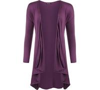Womens Plus Size Long Sleeve Plain Cardigan Womens Open Waterfall Top Purple 18/20