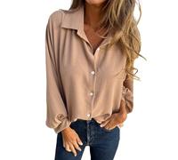 Women's Plus Size Long Sleeve T-Shirt Lapel Collar Solid Color Casual Loose Fit Chic And Elegant Shirt Comfortable Fit Temperament Top For Spring Autumn