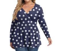 Womens Plus Size Long Sleeves Tops Uk 2025 Autumn Winter Polka Dot Print Tunic Top Casual Pleated V-Neck Wrap Shirts Dressy Work Blouses L-5XL,Womens Fashion Tops Funny T Shirts For Women,u1913k