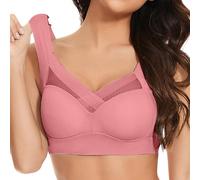 Women's Plus Size Non Wired Sports Bra for Yoga & Fitness, Full Coverage Mesh Bras for Breathability, Sizes from L to 6XL Pink