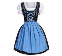 Womens Plus Size Oktoberfest Outfit Short Puff Sleeve Lace Up German Beer Festival Bavarian Traditional Dirndl Dress with Apron Square Neck Stretchy Maid Fancy Dress Costume