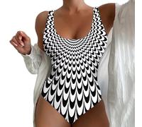 Women's Plus Size One Pieces Swimsuit Sports Scoopback Swimwear Tummy Control Swimming Costume Push Up Slimming Monokini Striped Printed Bathing Suit Athletic Padded Swim Suits Beachwear(White,4XL)