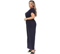 RIDDLED WITH STYLE Ladies Short Sleeve Full Length Stretchable 2 Side Pockets Summer Long Maxi Dress Women's Plus Size Plain Elasticated Waist Scoop Neck Maxi Dress (Navy, 24-26)