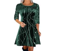 Womens Plus Size Sequin Dresses Elegant Classy Long Sleeve Crew Neck Casual Vintage Embellished Rhinestones Beaded Evening Cocktail Party Club Night Out Dress Flowy Swing A Line Flared Dresses Green