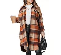 Womens Plus Size Shacket Jacket Lapel Jacket Coat Casual Button Down Long Plaid Jacket Shirt Pocket Fall Winter