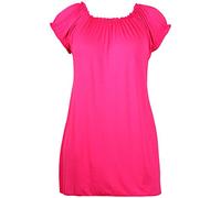 Womens Plus Size Short Sleeve Ladies Elasticated Neck Long Tunic Plain Gypsy Top Cerise 18 - 20 (2)