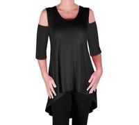 Womens Plus Size Shoulder Cut 3/4 Sleeve Scoop Neck Dip Hem Tunic Ladies Blouse