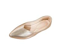 Women's Plus Size Spring Summer Low Open Pointed Toe Flat Comfortable Easy Slip On Very Low Heel Pumps for City or Leisure, Gold187, 6 UK
