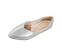 Women's Plus Size Spring Summer Low Open Pointed Toe Flat Comfortable Easy Slip On Very Low Heel Pumps for City or Leisure, Silver187, 6 UK