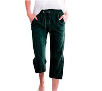 Women's Plus Size Straight Trousers Elastic Comfortable Waist Pants with Drawstring Trousers Cotton Linen, Green-1, XXL