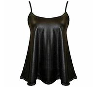 Womens Plus Size Strappy PVC Wet Look Flared Camisole Vest Ladies Cami Swing Tank Top 8-26(Black UK 20-22)