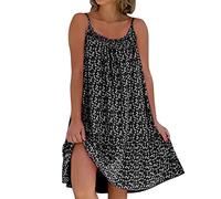 Women's Plus Size Summer Dress, Women's Floral Beach Dress, Chic and Elegant Sleeveless Dress with Thin Straps, Loose, Classic, Fashion, Basic Off-the-Shoulder Dresses for Holidays and Beach