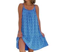 Women's Plus Size Summer Dress, Women's Floral Beach Dress, Chic and Elegant Sleeveless Dress with Thin Straps, Loose, Classic, Fashion, Basic Off-the-Shoulder Dresses for Holidays and Beach