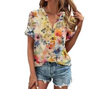 Womens Plus Size Summer Tops, Going Out Tops for Women UK Summer Top Fashion Plain V Neck Button Short Sleeve Casual Tops Basics Womens Clothing T-Shirts Women(Watermelon Red,XXL)