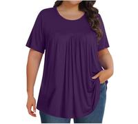 Womens Plus Size T Shirt Casual Short Sleeve T-Shirts Solid Crew Neck Swing Tops Dressy Tunic Blouses Ladies Elegant Office Work Tee Shirt Loose Oversized Tshirts Summer Large Size Blouse Purple