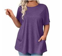 Womens Plus Size T Shirt Casual Short Sleeve T-Shirts with 2 Pockets Round Neck Pullover Flowy Tops Dressy Tunic Blouses Ladies Elegant Office Work Tee Shirt Loose Oversized Tshirts Summer Blouse