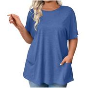 Womens Plus Size T Shirt Casual Short Sleeve T-Shirts with 2 Pockets Round Neck Pullover Flowy Tops Dressy Tunic Blouses Ladies Elegant Office Work Tee Shirt Loose Oversized Tshirts Summer Blouse