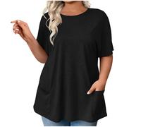 Womens Plus Size T Shirt Casual Short Sleeve T-Shirts with 2 Pockets Round Neck Pullover Flowy Tops Dressy Tunic Blouses Ladies Elegant Office Work Tee Shirt Loose Oversized Tshirts Summer Blouse