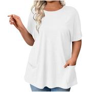 Womens Plus Size T Shirt Casual Short Sleeve T-Shirts with 2 Pockets Round Neck Pullover Flowy Tops Dressy Tunic Blouses Ladies Elegant Office Work Tee Shirt Loose Oversized Tshirts Summer Blouse