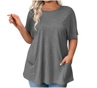 Womens Plus Size T Shirt Casual Short Sleeve T-Shirts with 2 Pockets Round Neck Pullover Flowy Tops Dressy Tunic Blouses Ladies Elegant Office Work Tee Shirt Loose Oversized Tshirts Summer Blouse