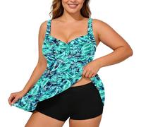Women's Plus Size Tankini Swimsuit Top with Support Underwire and Adjustable Straps