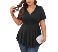 Women's Plus Size Tops Elegant Work Business Short Sleeve Empire Waist Blouses Tunics Babydoll Flowy Shirt, Black, XXL Plus