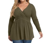 Women's Plus Size Tops Long Sleeve Tee Shirt Wrap V Neck Basic Ladies Casual Pleated Loose Fit T Shirts,Plus Size Shirts for Curvy Women Workout Sleeveless Tops Black Blouses Tie Womens,u583k