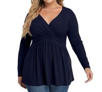 Women's Plus Size Tops Long Sleeve Tee Shirt Wrap V Neck Basic Ladies Casual Pleated Loose Fit T Shirts,Long Tube Top Button Down Shirts for Women Cute Fall Tops Silver Ladies Summer Womens,u533k