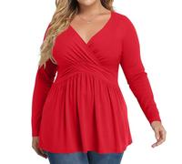 Women's Plus Size Tops Long Sleeve Tee Shirt Wrap V Neck Basic Ladies Casual Pleated Loose Fit T Shirts,Bell Sleeve Tops Workout Tank Women Womans Tshirts Business Casual for Plus Size Boho,u559k