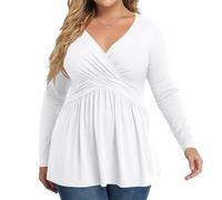 Women's Plus Size Tops Long Sleeve Tee Shirt Wrap V Neck Basic Ladies Casual Pleated Loose Fit T Shirts,Cute Red Tops for Women Tunic Black Top Sparkly Crop Plus Size Work Teen Girls Tank,u577k